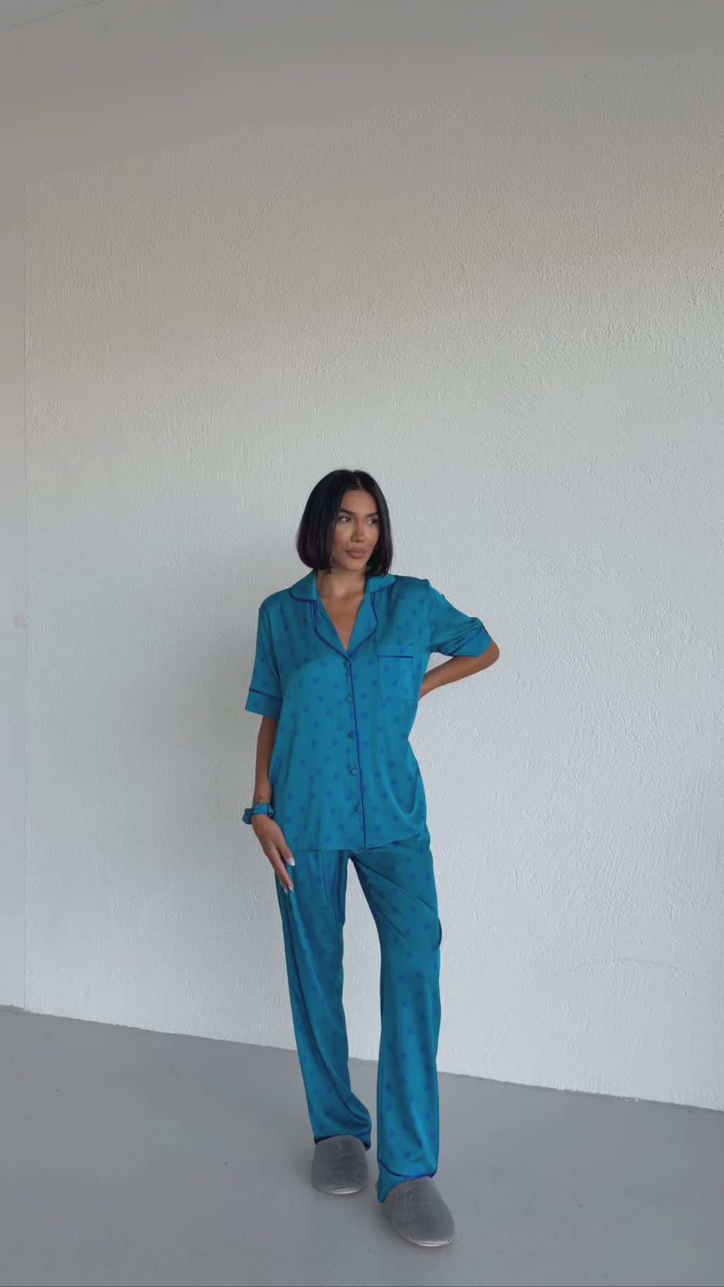 4 Parça Premium Saten Pijama Seti | Toka & Bandana Dahil ✨