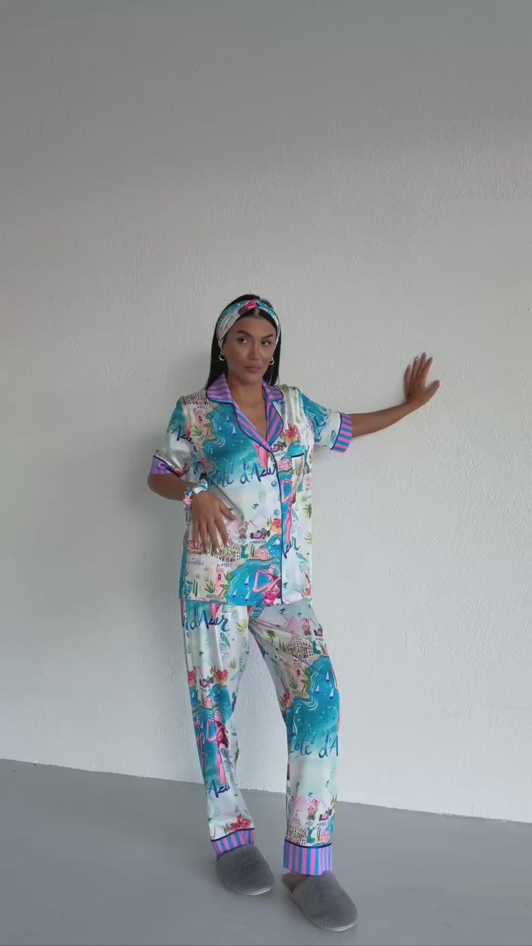 4 Parça Premium Saten Pijama Seti | Toka & Bandana Dahil ✨